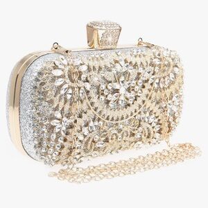 LUXURIOUS FLOWER CLUTCH BAG Sparkly Rhinestone Crystal Glitter Sequin Glam Purse
